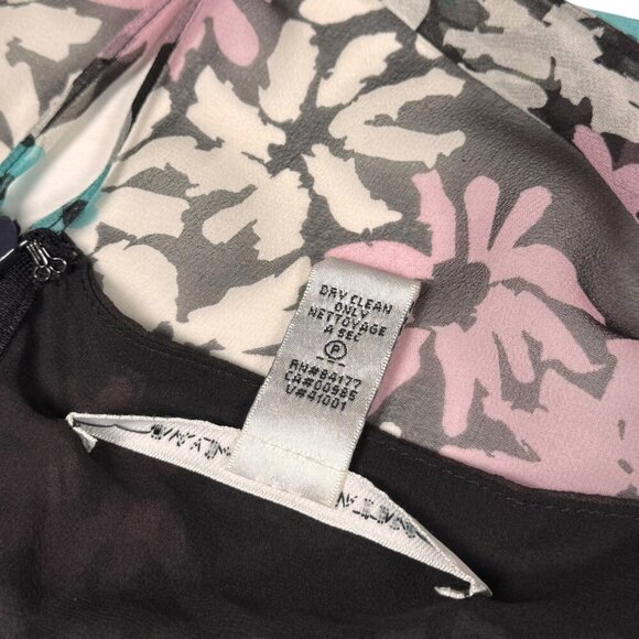 Diane von Furstenberg Floral Silk Dress Sz.6 Blue Brown Sort Sleeve Fairy Party - Picture 5 of 14